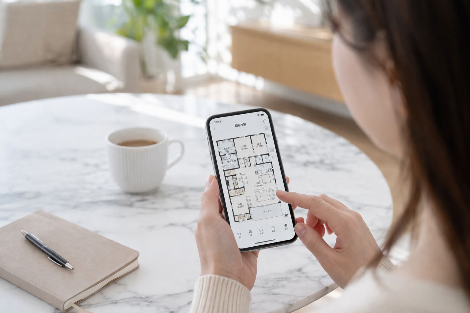 スマホで間取りを確認するイメージ