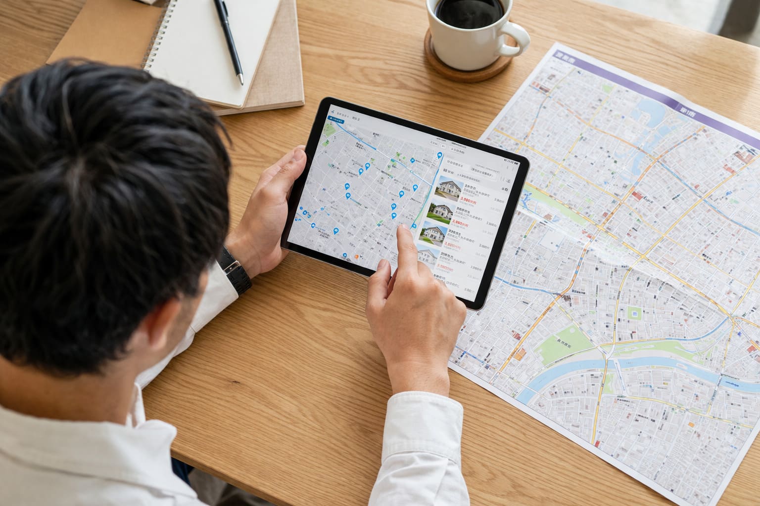 タブレットで土地情報を検索するイメージ