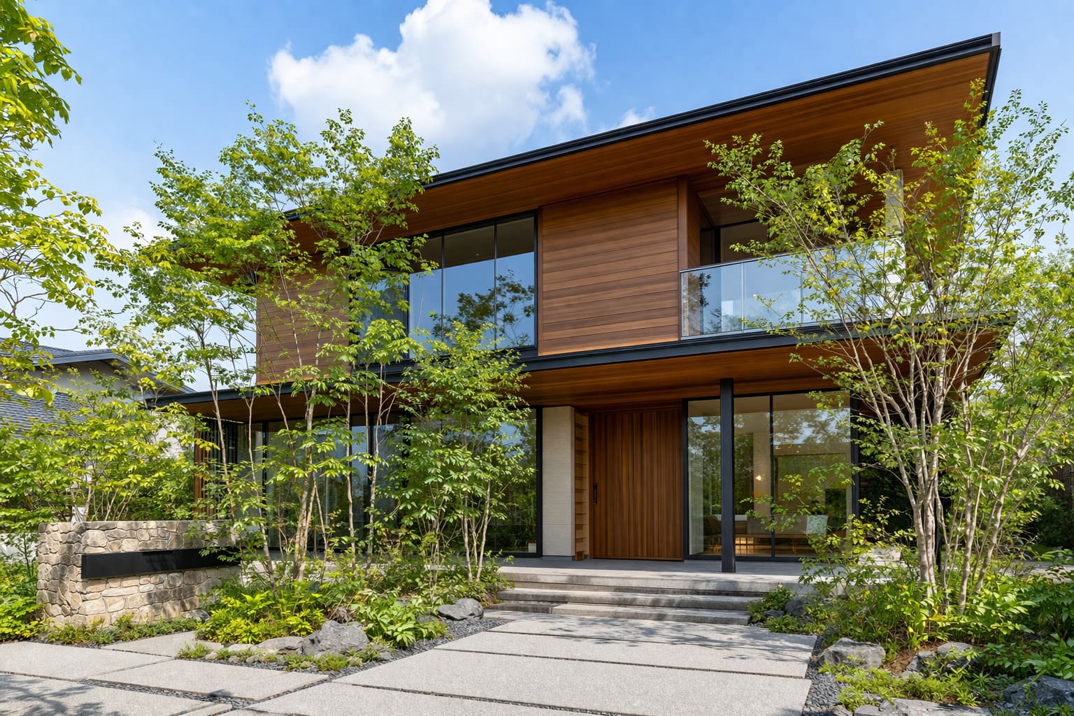 木目調の温かみのある注文住宅の外観