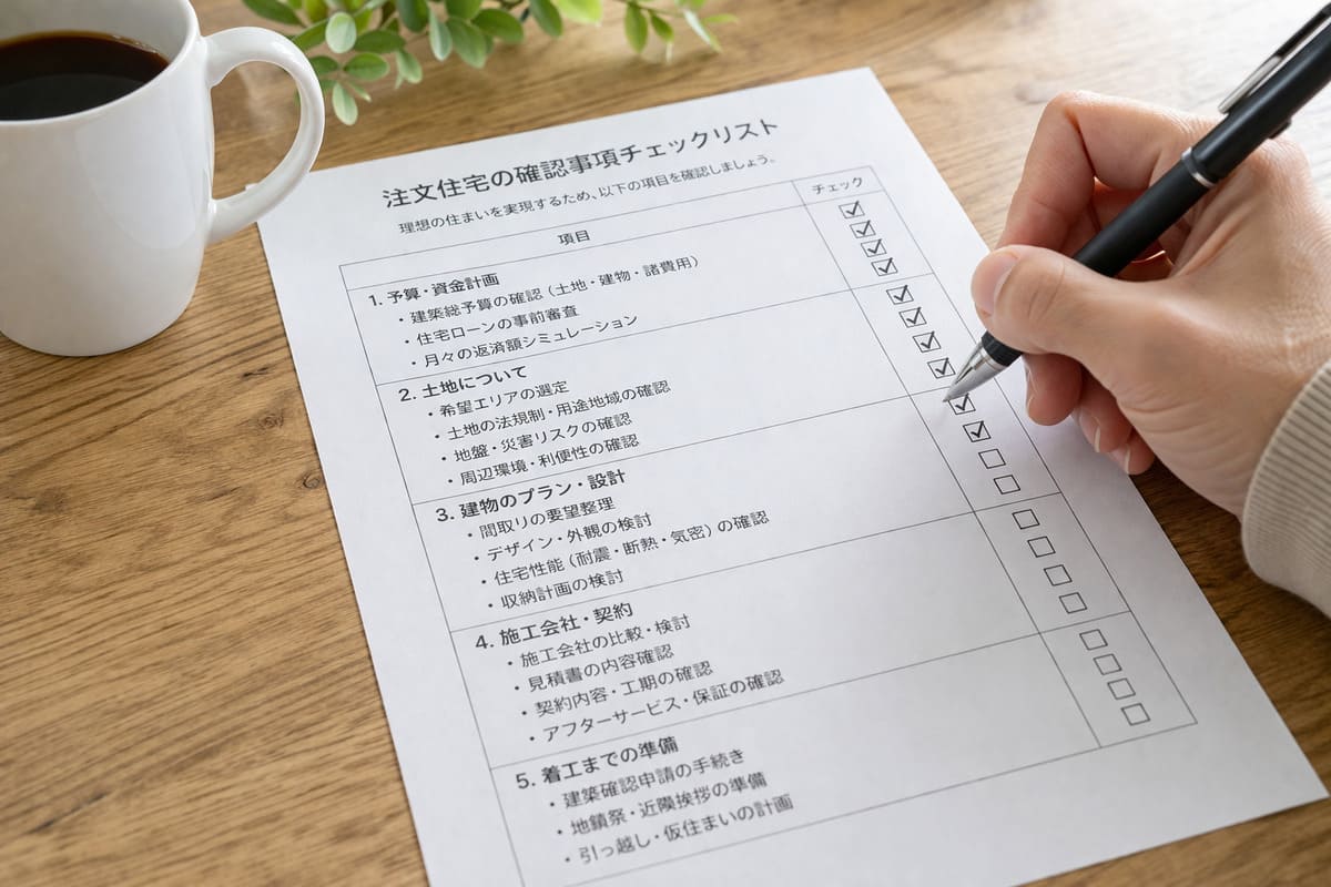 チェックリストを確認する手元